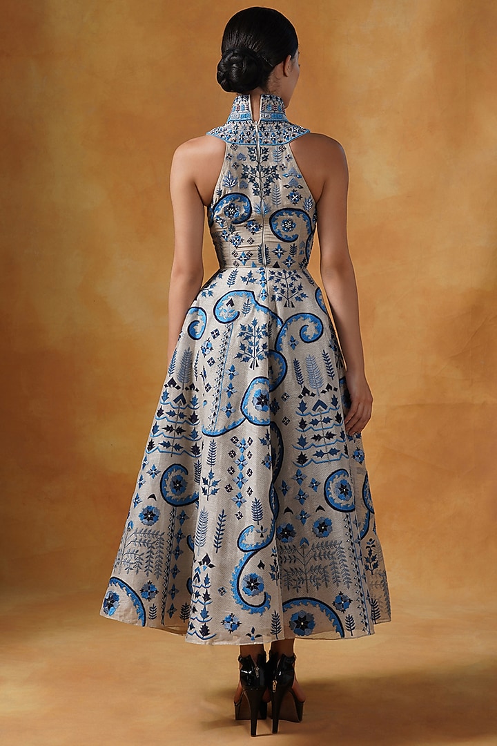 Beige Linen Silk Embroidered Wedding Gown by Samant Chauhan at Pernia's Pop Up Shop