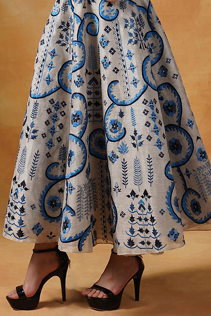 Beige Linen Silk Embroidered Wedding Gown by Samant Chauhan at Pernia's Pop Up Shop