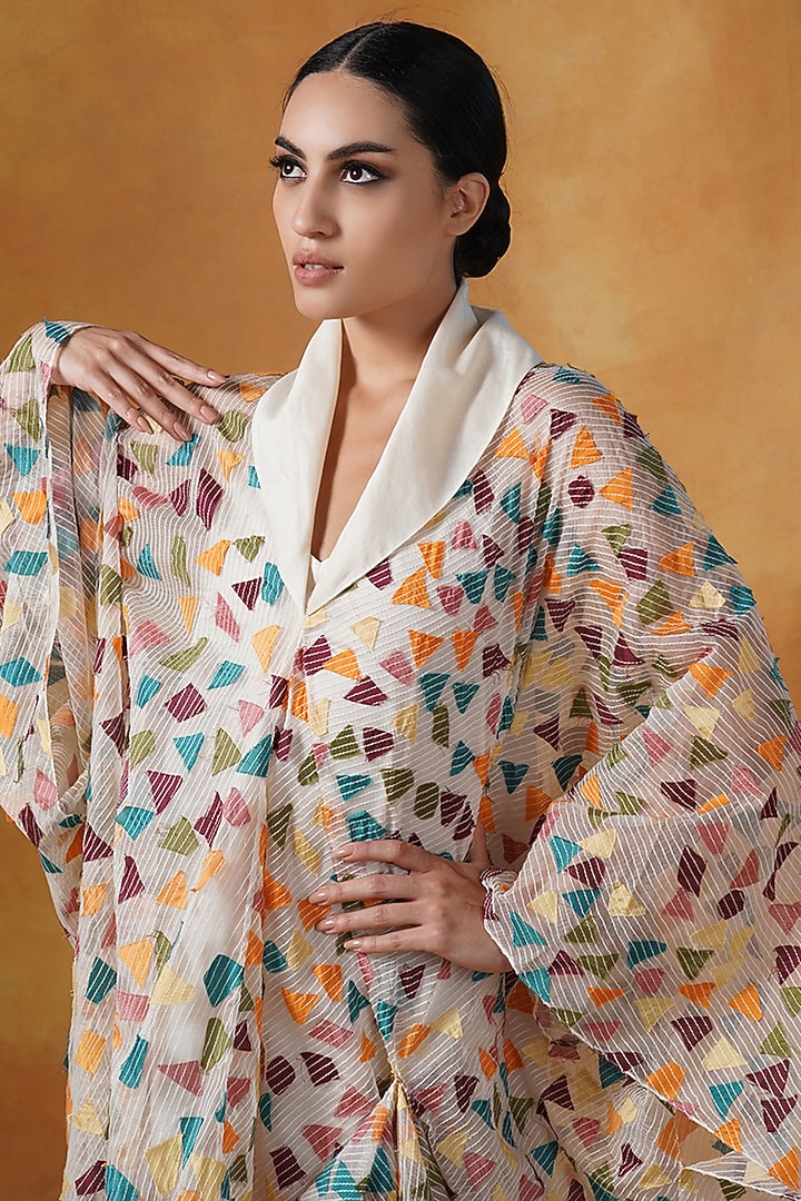 Ivory Organza & Linen Silk Party Wear Dress by Samant Chauhan at Pernia's Pop Up Shop