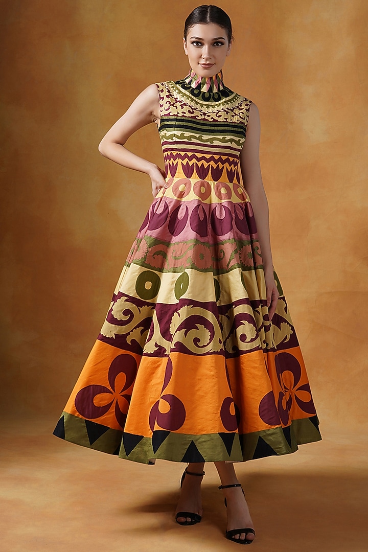 Multi-Colored Cotton Silk Wedding Gown With Jacket by Samant Chauhan at Pernia's Pop Up Shop