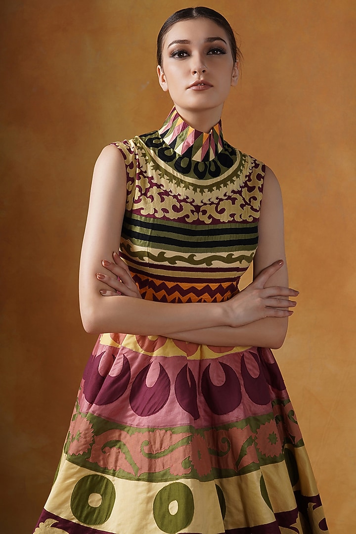 Multi-Colored Cotton Silk Wedding Gown With Jacket by Samant Chauhan at Pernia's Pop Up Shop