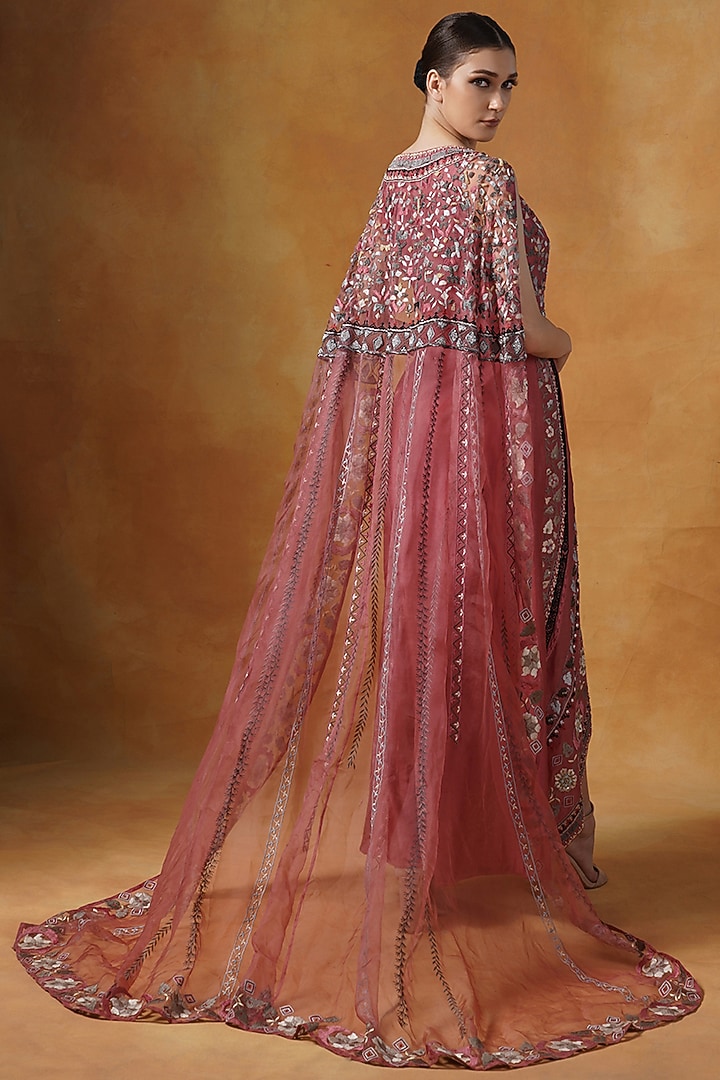 Burnt Umber Cotton Silk & Organza Embroidered Wedding Gown by Samant Chauhan at Pernia's Pop Up Shop