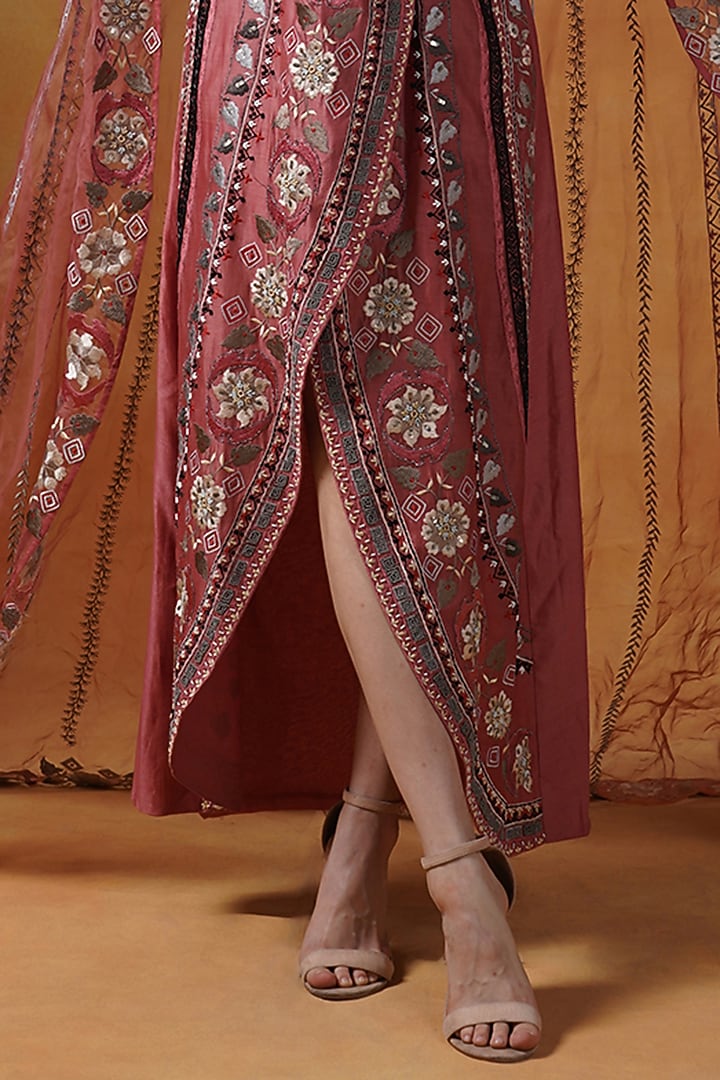 Burnt Umber Cotton Silk & Organza Embroidered Wedding Gown by Samant Chauhan at Pernia's Pop Up Shop