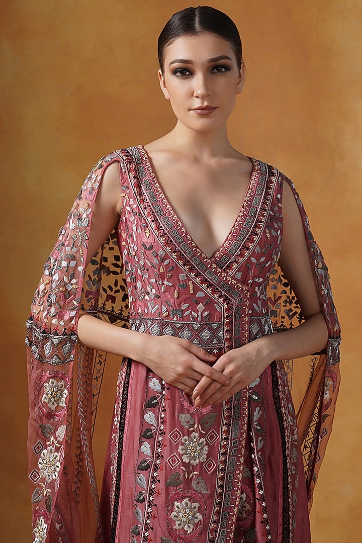 Burnt Umber Cotton Silk & Organza Embroidered Wedding Gown by Samant Chauhan at Pernia's Pop Up Shop