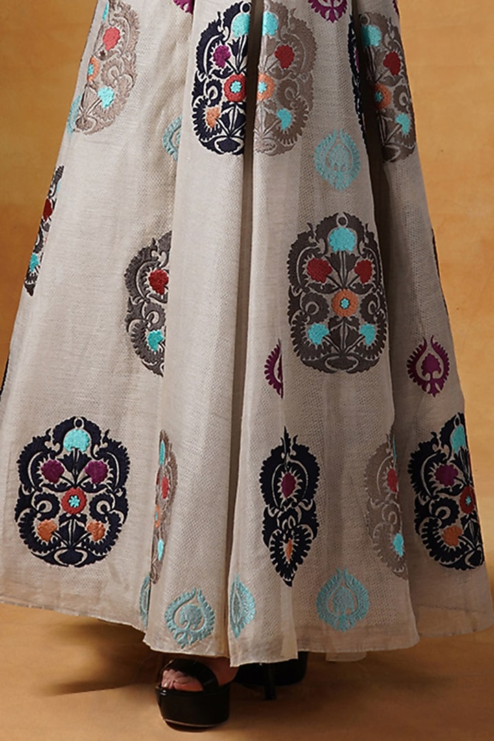 Beige Linen Silk Hand Embroidered Wedding Gown by Samant Chauhan at Pernia's Pop Up Shop