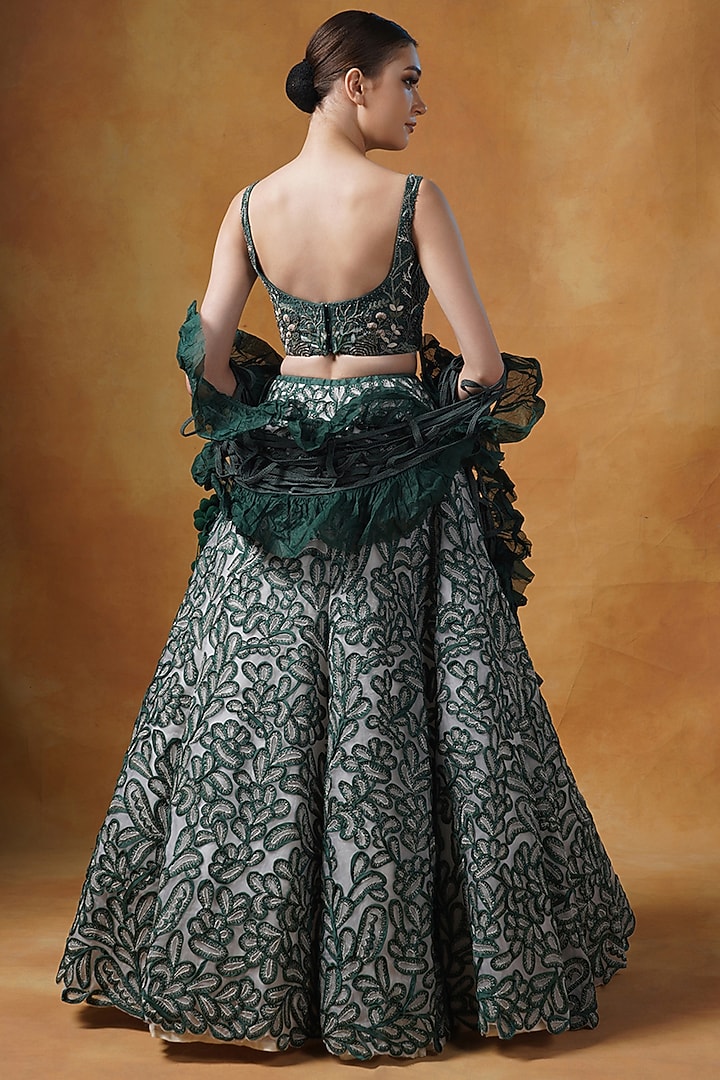 Green Organza Silk Embroidered Bridal Lehenga Set by Samant Chauhan at Pernia's Pop Up Shop