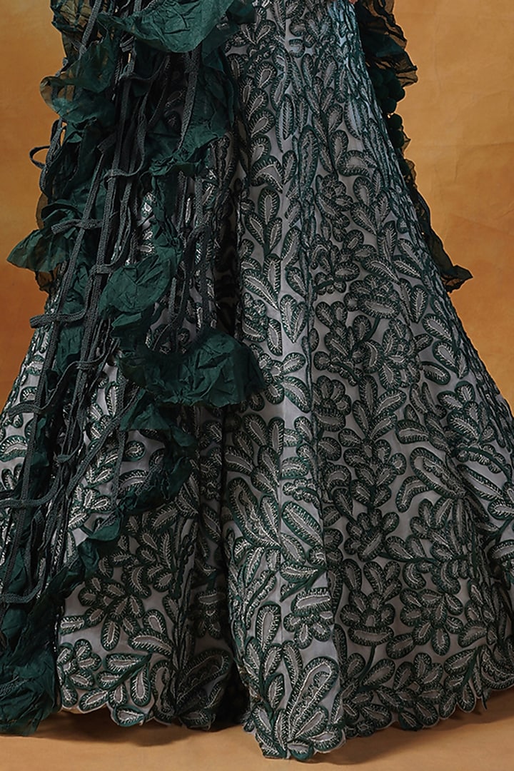 Green Organza Silk Embroidered Bridal Lehenga Set by Samant Chauhan at Pernia's Pop Up Shop