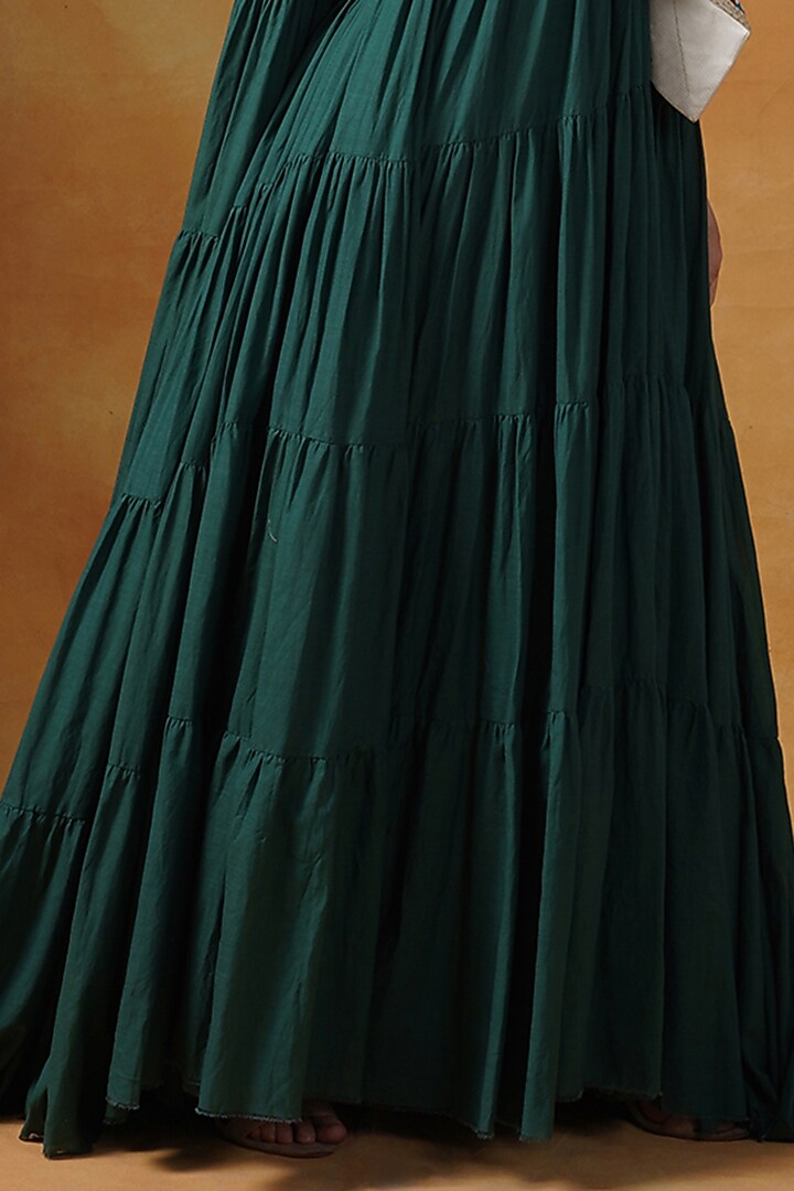 Green Cotton Tiered Engagement Gown With Cape by Samant Chauhan at Pernia's Pop Up Shop