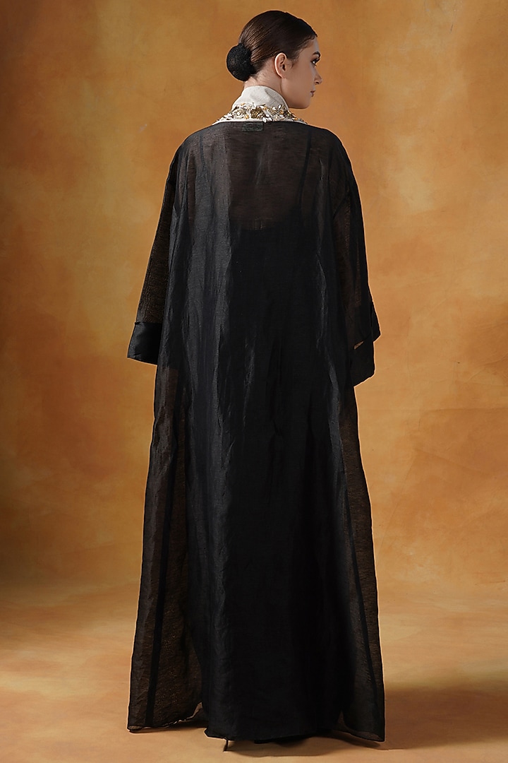 Black Linen Silk Embellished Engagement Gown by Samant Chauhan at Pernia's Pop Up Shop