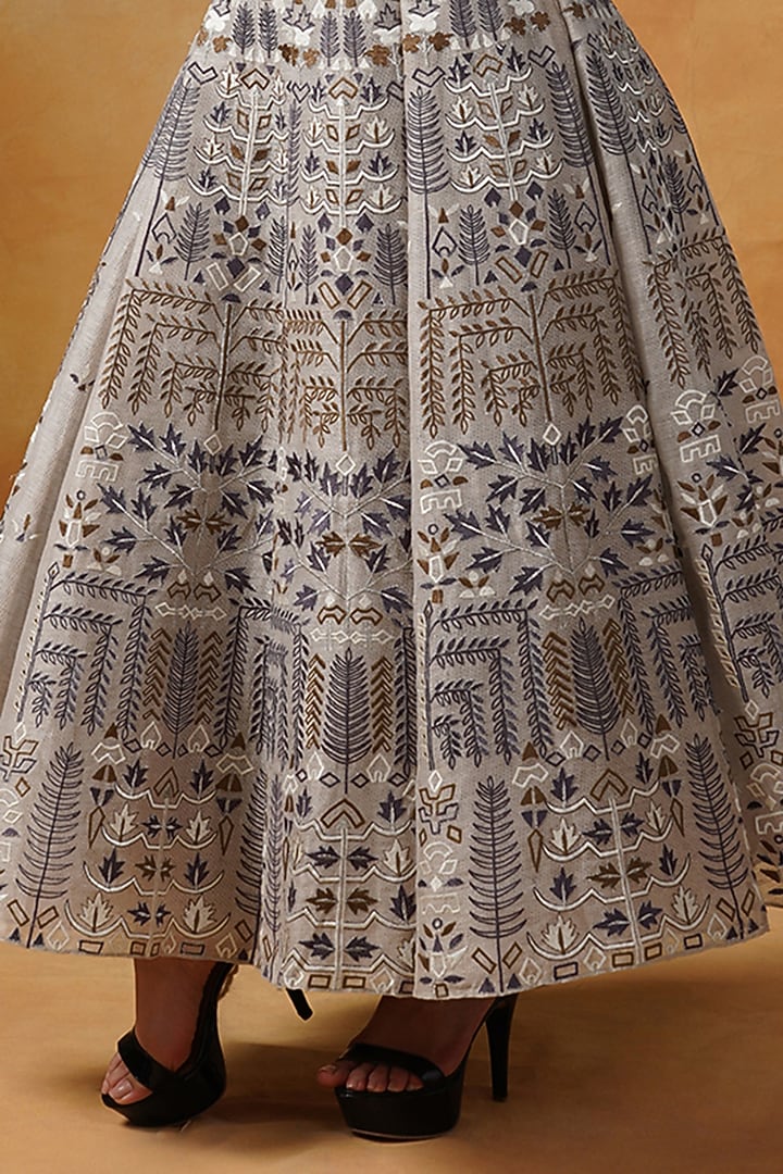 Beige Linen Silk Embroidered Wedding Gown by Samant Chauhan at Pernia's Pop Up Shop