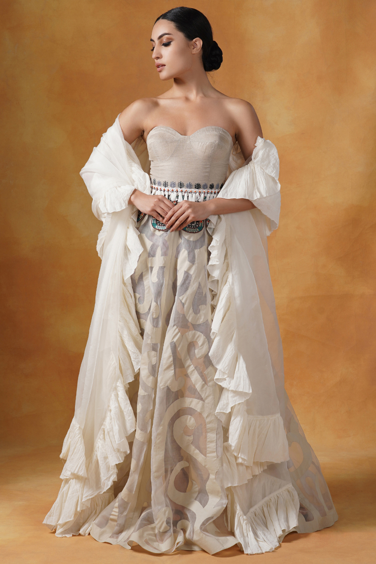 Ivory Cotton Silk Embroidered Lehenga Set by Samant Chauhan