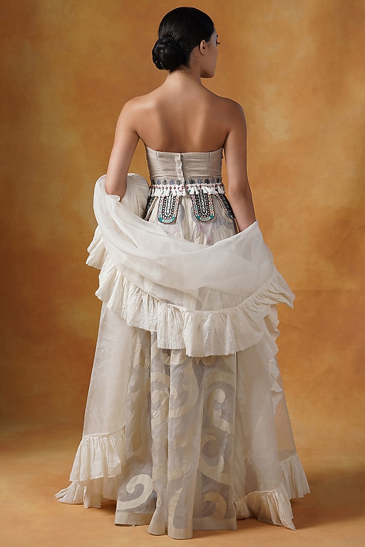 Ivory Cotton Silk Embroidered Wedding Lehenga Set by Samant Chauhan at Pernia's Pop Up Shop
