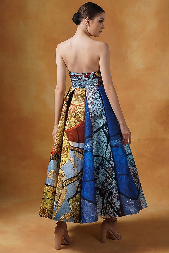 Blue & Green Cotton Silk Printed Engagement Gown by Samant Chauhan at Pernia's Pop Up Shop