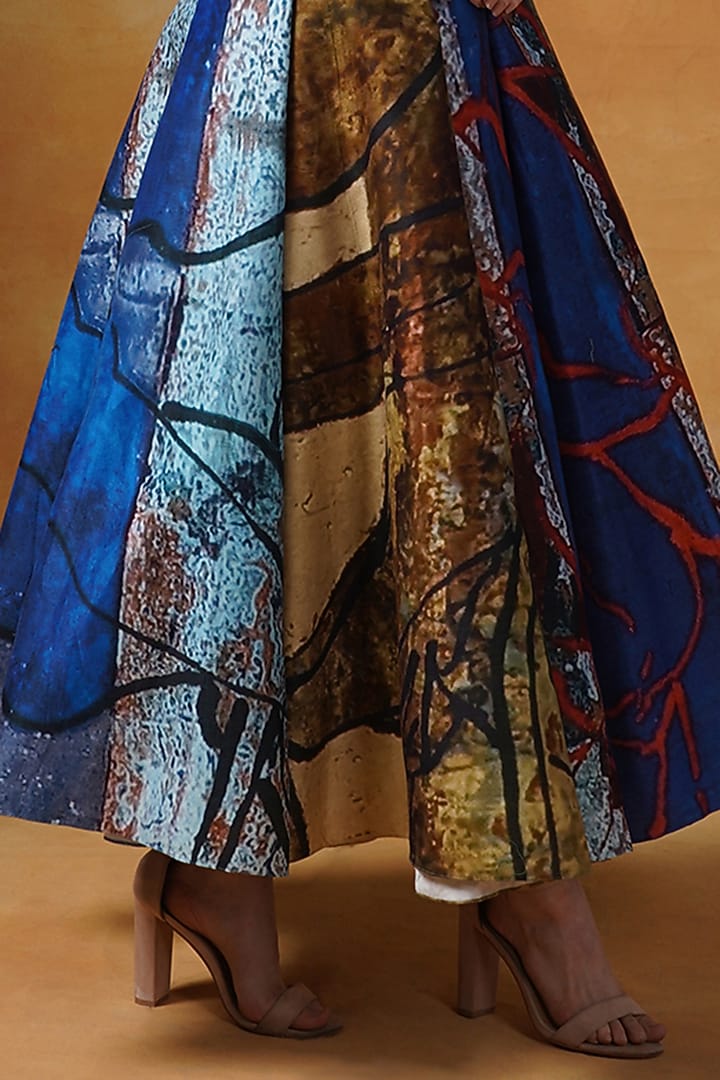 Blue & Green Cotton Silk Printed Engagement Gown by Samant Chauhan at Pernia's Pop Up Shop