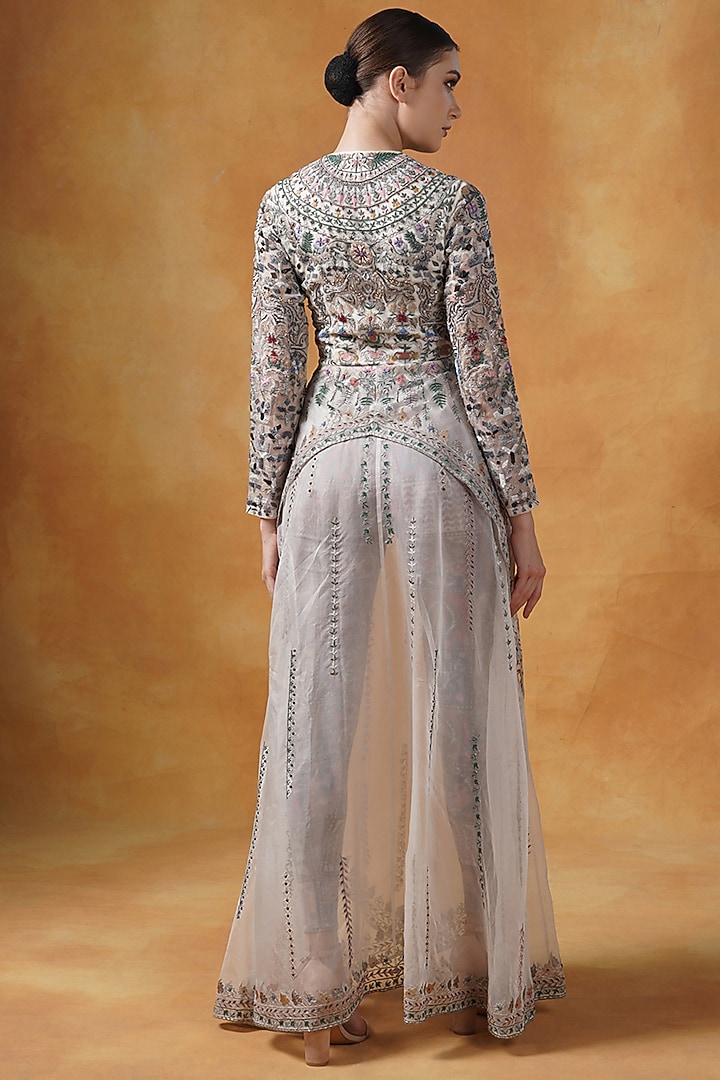 Beige Organza Embroidered Jacket by Samant Chauhan at Pernia's Pop Up Shop