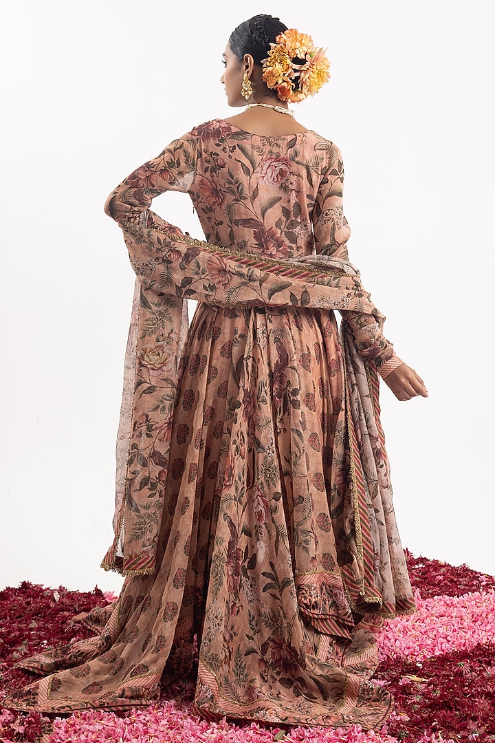 Peach Cotton Silk Chanderi Digital Digital Printed Wedding Anarkali Set by Samant Chauhan at Pernia's Pop Up Shop