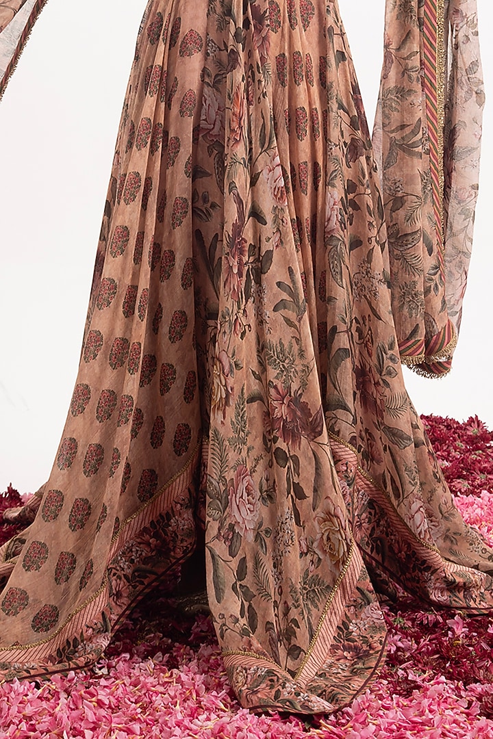 Peach Cotton Silk Chanderi Digital Digital Printed Wedding Anarkali Set by Samant Chauhan at Pernia's Pop Up Shop