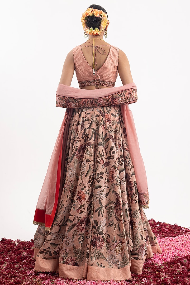 Peach Cotton Silk Chanderi Digital Printed Wedding Lehenga Set by Samant Chauhan at Pernia's Pop Up Shop