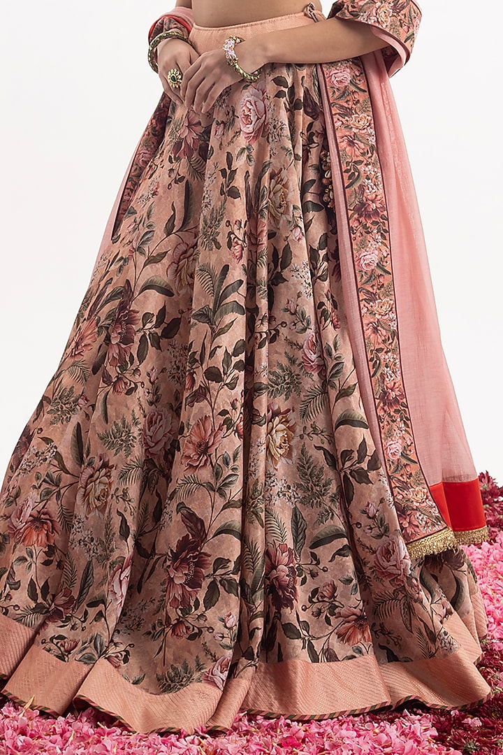 Peach Cotton Silk Chanderi Digital Printed Wedding Lehenga Set by Samant Chauhan at Pernia's Pop Up Shop