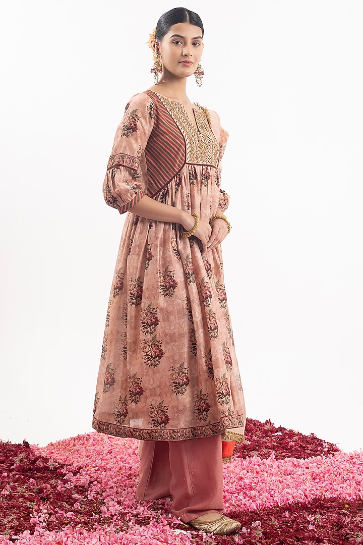 Peach Cotton Silk Chanderi Digital Printed Kurta Set by Samant Chauhan at Pernia's Pop Up Shop