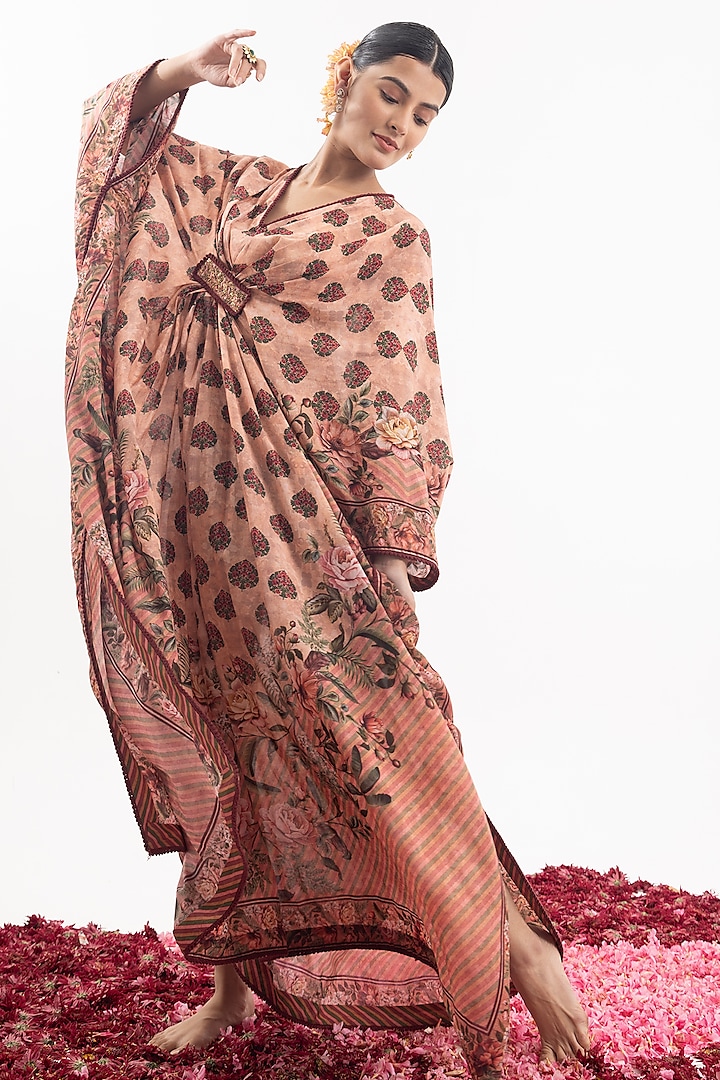 Peach Cotton Silk Chanderi Digital Printed Kaftan by Samant Chauhan at Pernia's Pop Up Shop