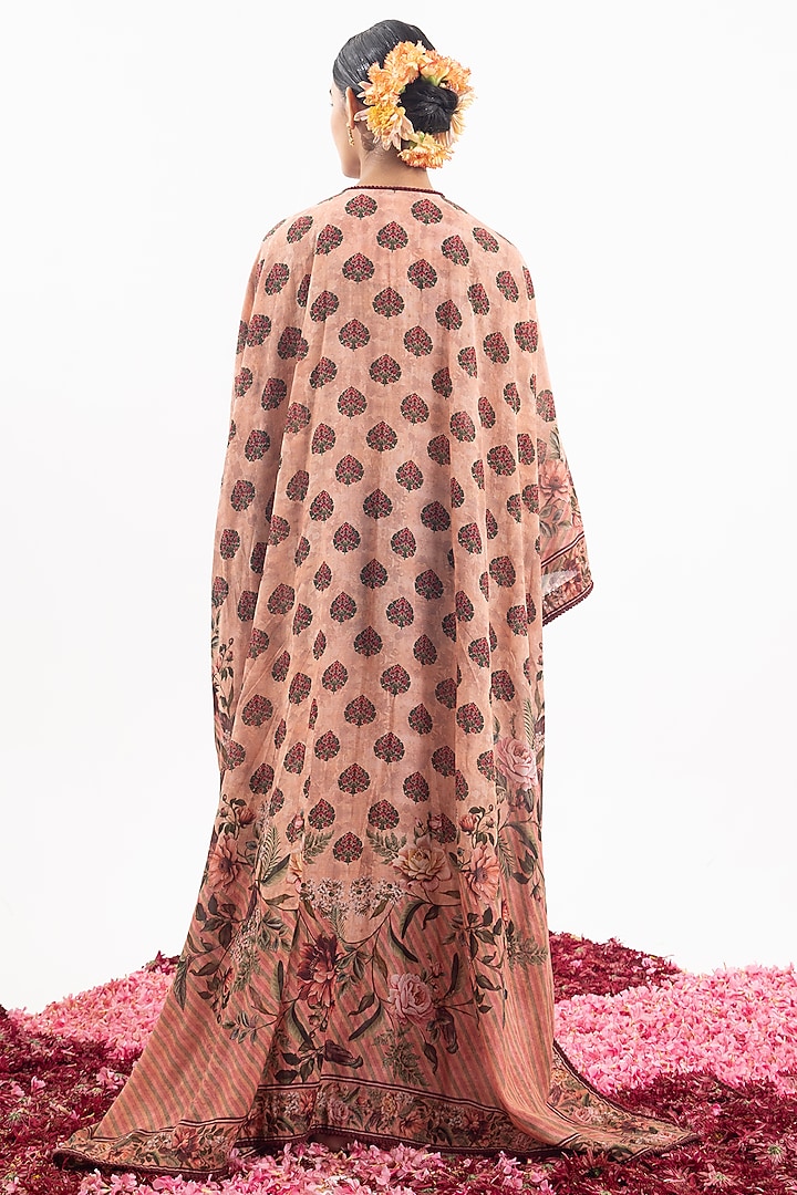 Peach Cotton Silk Chanderi Digital Printed Kaftan by Samant Chauhan at Pernia's Pop Up Shop