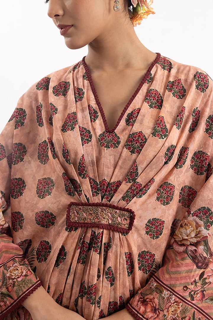 Peach Cotton Silk Chanderi Digital Printed Kaftan by Samant Chauhan at Pernia's Pop Up Shop