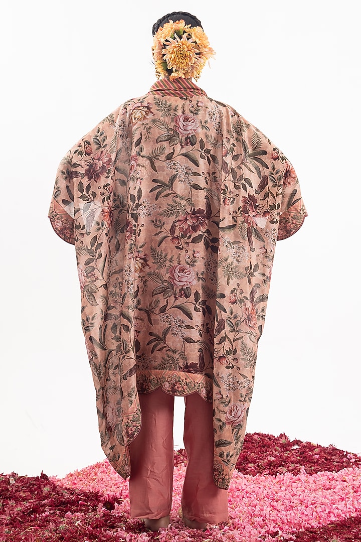 Peach Cotton Silk Chanderi Digital Printed Kaftan Set by Samant Chauhan at Pernia's Pop Up Shop