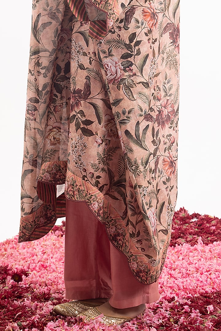 Peach Cotton Silk Chanderi Digital Printed Kaftan Set by Samant Chauhan at Pernia's Pop Up Shop