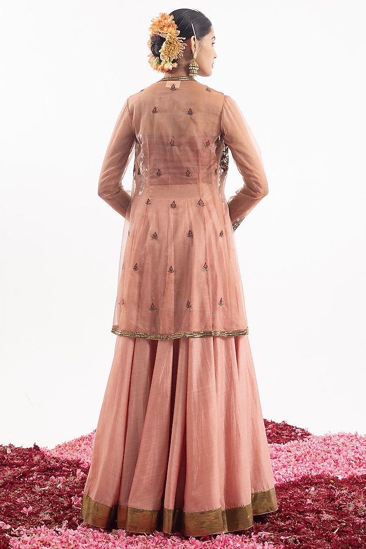 Peach Cotton Silk Chanderi Skirt Set by Samant Chauhan at Pernia's Pop Up Shop