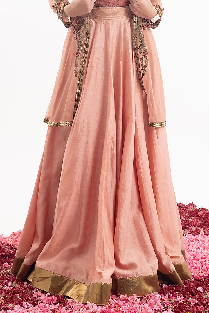 Peach Cotton Silk Chanderi Skirt Set by Samant Chauhan at Pernia's Pop Up Shop