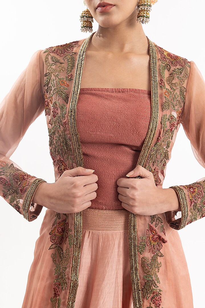 Peach Cotton Silk Chanderi Skirt Set by Samant Chauhan at Pernia's Pop Up Shop