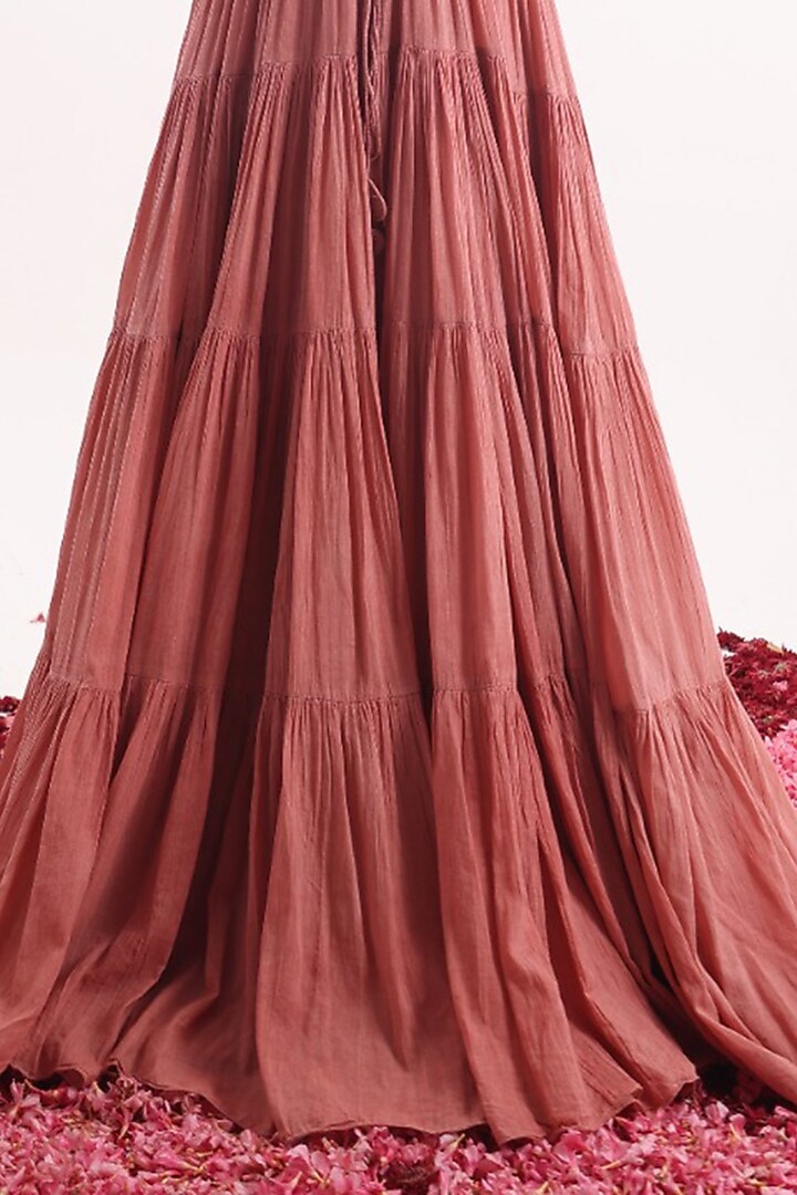 Peach Cotton Silk Chanderi Embroidered Angrakha Wedding Anarkali by Samant Chauhan at Pernia's Pop Up Shop