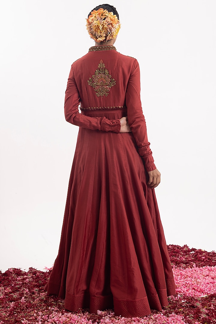 Wine Cotton Silk Chanderi Wedding Anarkali by Samant Chauhan at Pernia's Pop Up Shop
