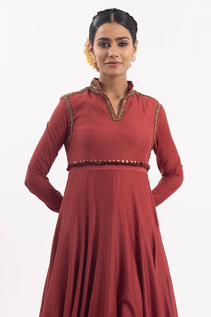 Wine Cotton Silk Chanderi Wedding Anarkali by Samant Chauhan at Pernia's Pop Up Shop