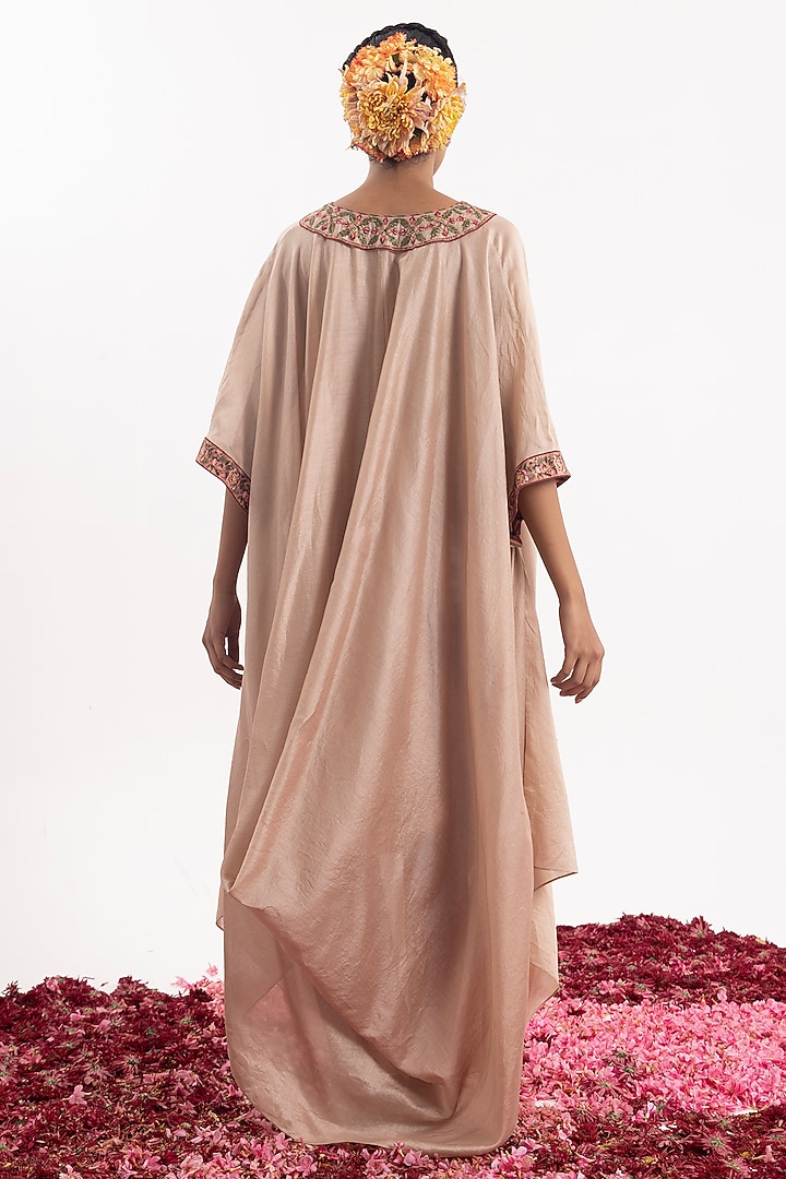 Peach Cotton Silk Chanderi Embroidered Kaftan by Samant Chauhan at Pernia's Pop Up Shop