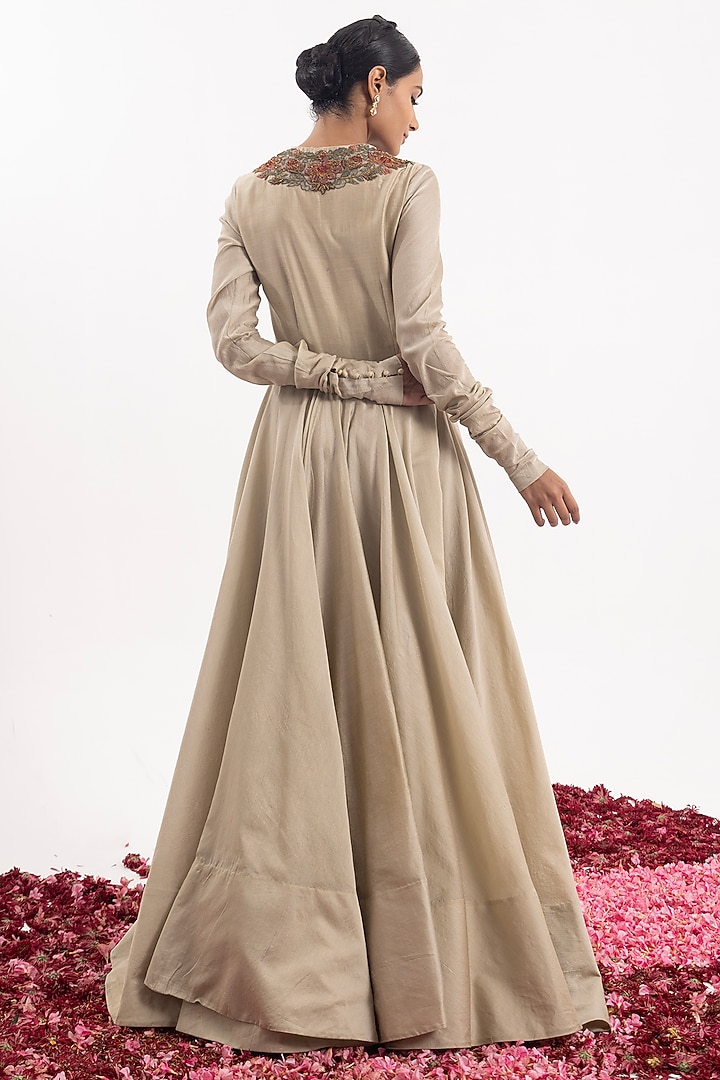 Grey Cotton Silk Chanderi Embroidered Wedding Anarkali by Samant Chauhan at Pernia's Pop Up Shop