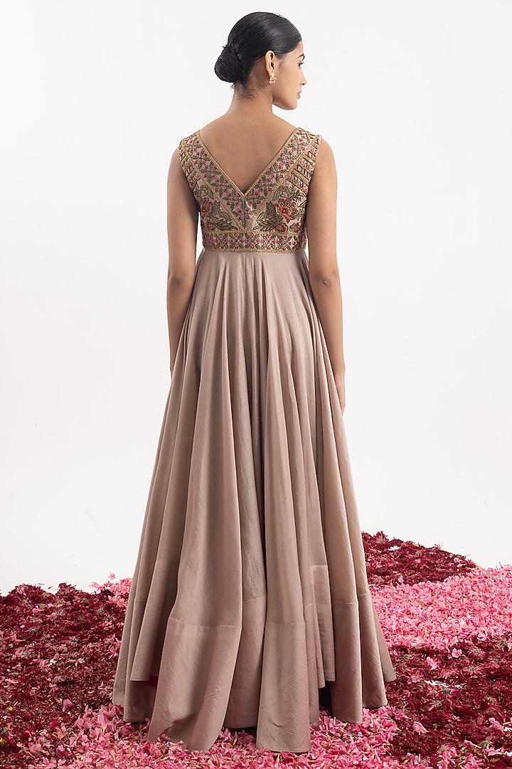 Beige Cotton Silk Chanderi Embroidered Wedding Anarkali by Samant Chauhan at Pernia's Pop Up Shop