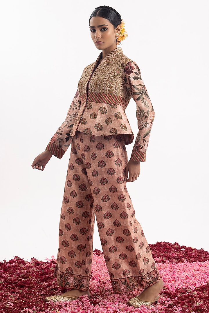 Peach Cotton Silk Chanderi Digital Printed Co-Ord Set by Samant Chauhan at Pernia's Pop Up Shop