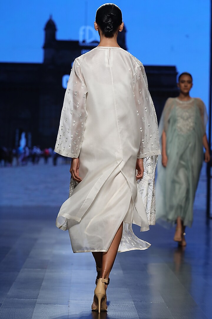 Off White Embroidered Jacket With Inner & Slip by Samant Chauhan at Pernia's Pop Up Shop