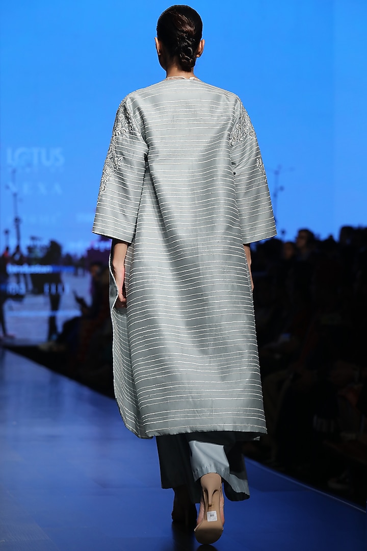 Powder Blue Embroidered Jacket With Shirt, Slip & Palazzo Pants by Samant Chauhan at Pernia's Pop Up Shop