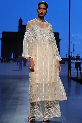 Light Peach Tunic With Palazzo Pants & Inner by Samant Chauhan