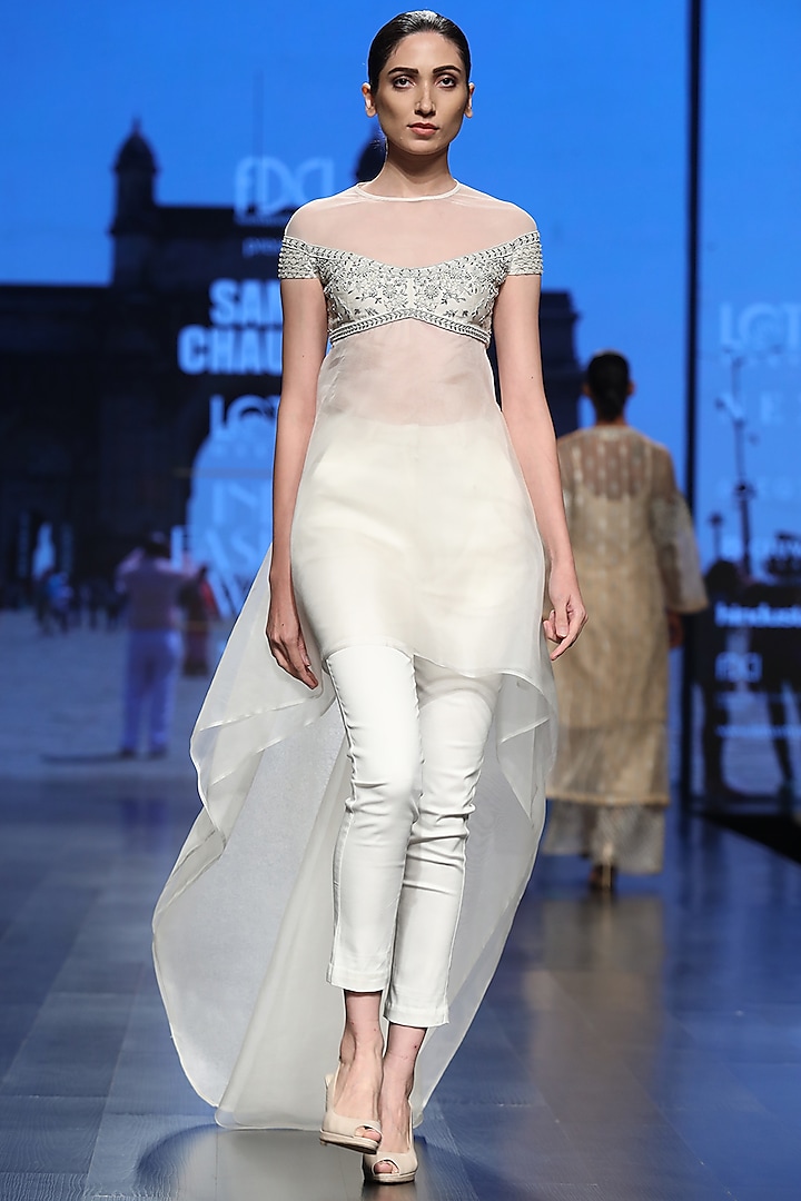 Off White Trail Tunic With Pants by Samant Chauhan