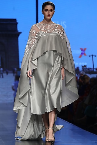 Grey Cotton Silk Kaftan by Samant Chauhan