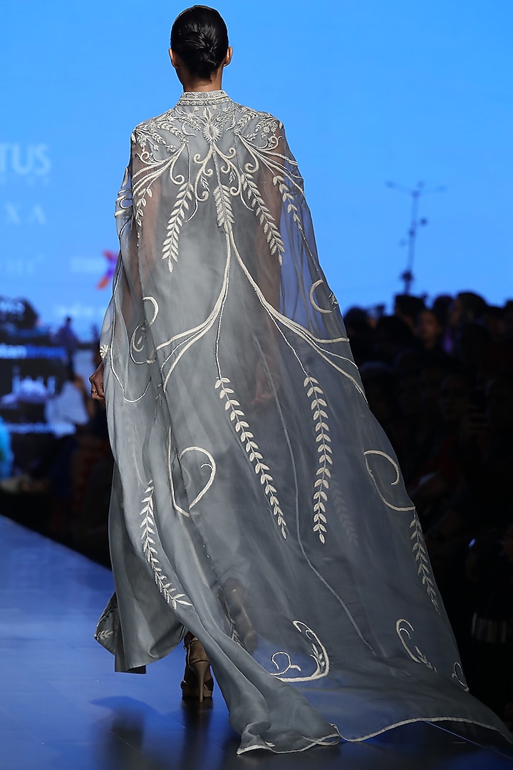 Powder Blue Embroidered Cape Gown by Samant Chauhan at Pernia's Pop Up Shop