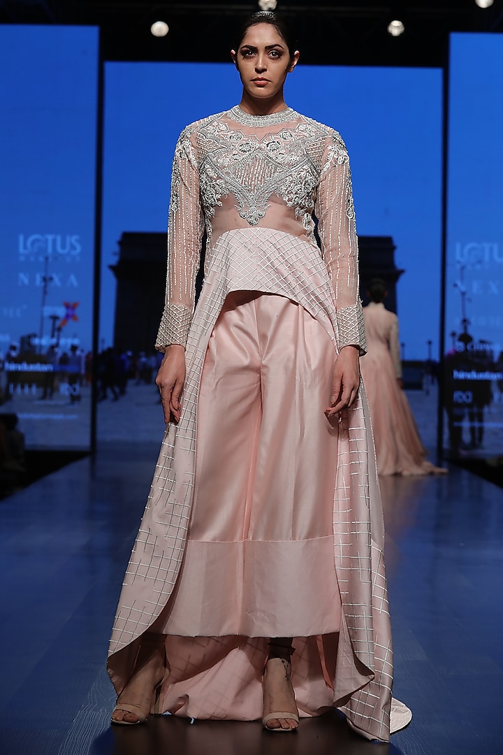 Pink Trail Top With Palazzo Pants by Samant Chauhan