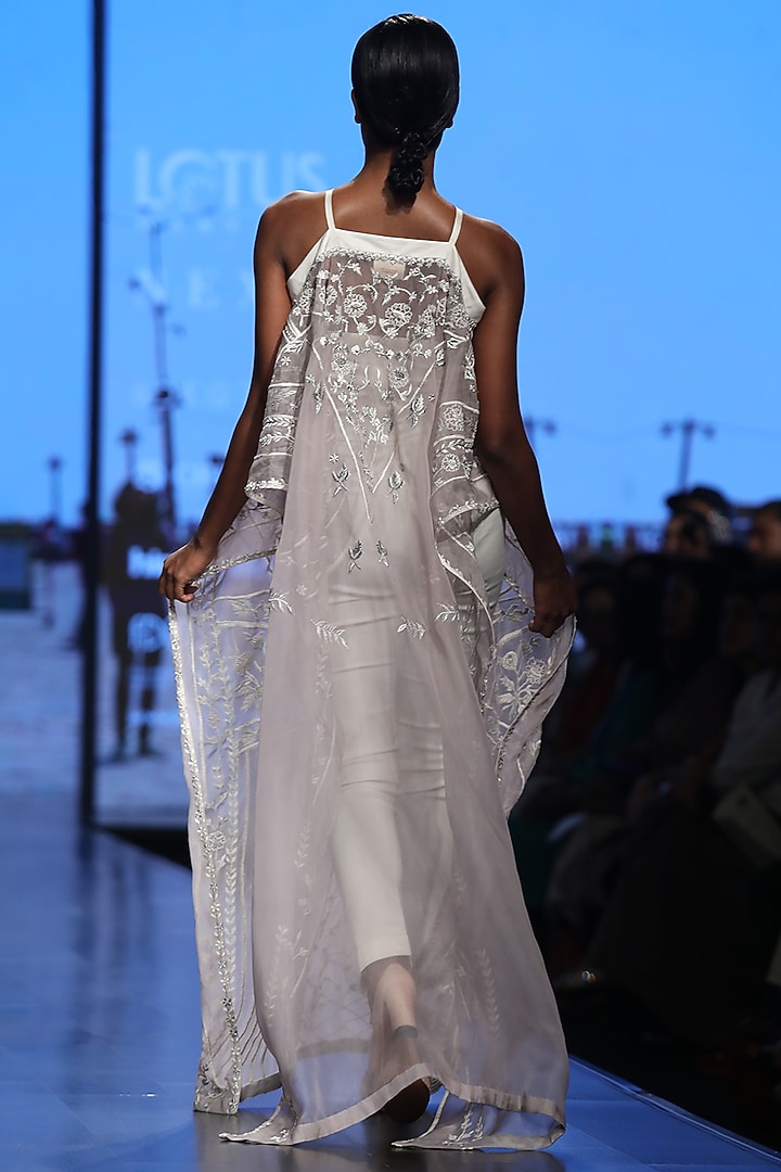 Off White A-Line Cocktail Dress With Pants by Samant Chauhan at Pernia's Pop Up Shop