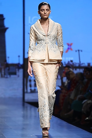 Peach Jacket With Pants by Samant Chauhan