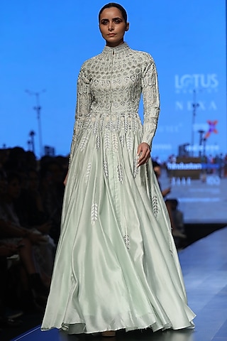 Mint Green Front Open Gown by Samant Chauhan