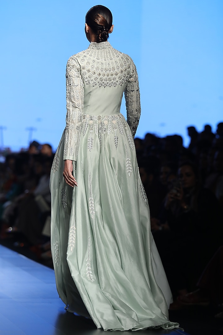 Mint Green Front Open Gown by Samant Chauhan at Pernia's Pop Up Shop